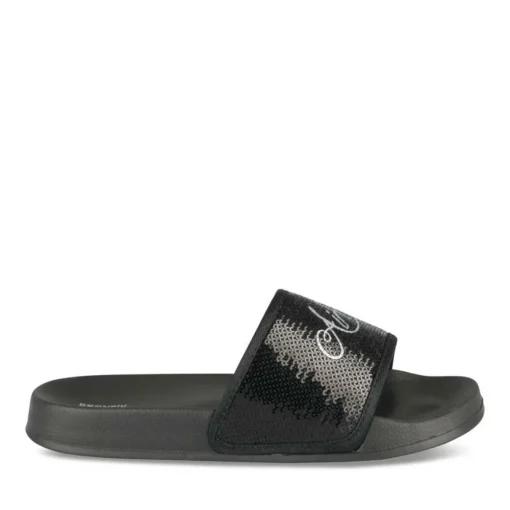 Claquettes NOIR Femme Motif Uni A Enfiler
