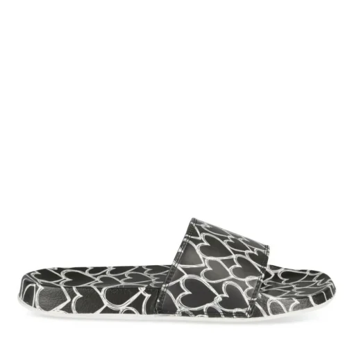 Claquettes NOIR Femme Motif Coeurs A Enfiler