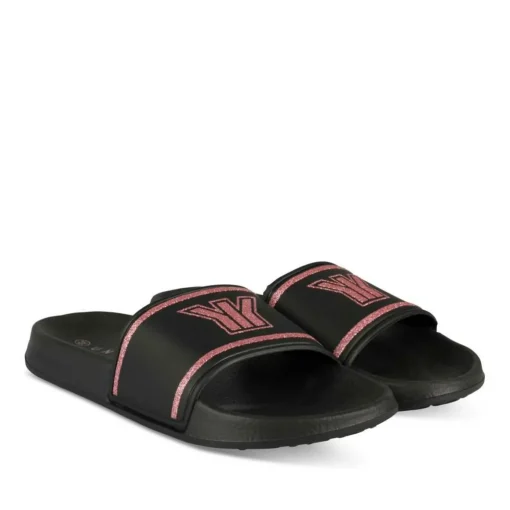 Claquettes NOIR Femme Motif Uni A Enfiler