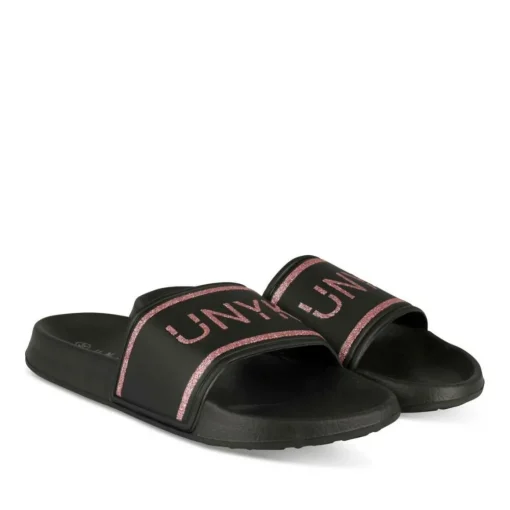 Claquettes NOIR Femme Motif Uni A Enfiler
