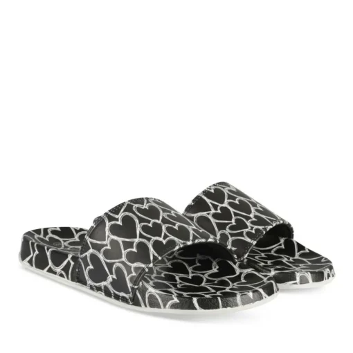 Claquettes NOIR Femme Motif Coeurs A Enfiler