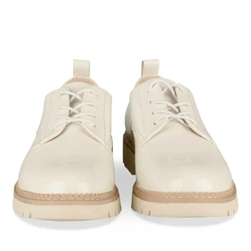 Derbies BLANC Femme Motif Vernis Lacets