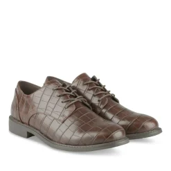 Derbies MARRON Femme Motif Animal Lacets