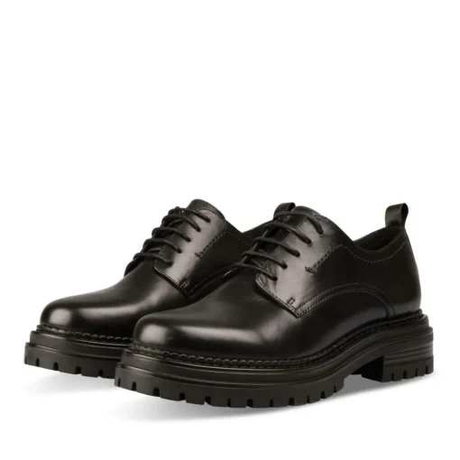 Derbies NOIR Femme CUIR Motif Uni Lacets