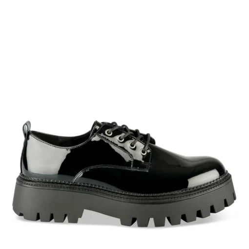 Derbies NOIR Femme Motif Vernis Lacets