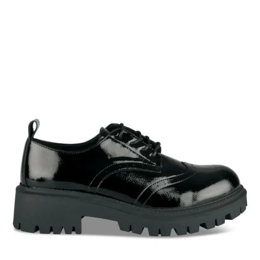 Derbies NOIR Femme Motif Vernis Lacets