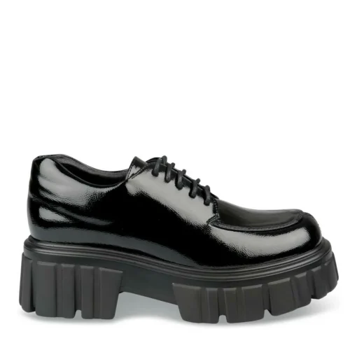 Derbies NOIR Femme Motif Vernis Lacets