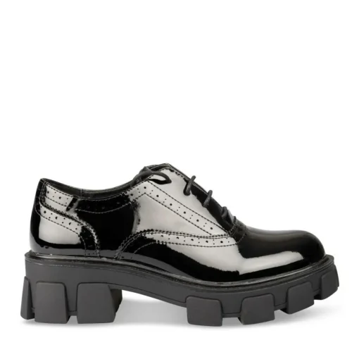 Derbies NOIR Femme Motif Vernis Lacets