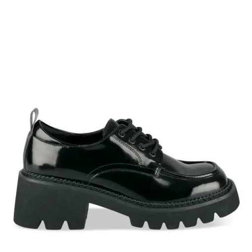 Derbies NOIR Femme Motif Vernis A Enfiler