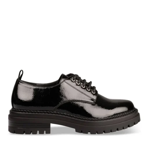 Derbies NOIR Femme Motif Vernis Lacets
