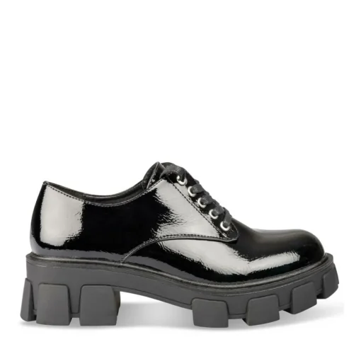 Derbies NOIR Femme Motif Vernis Lacets