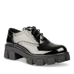 Derbies NOIR Femme Motif Vernis Lacets