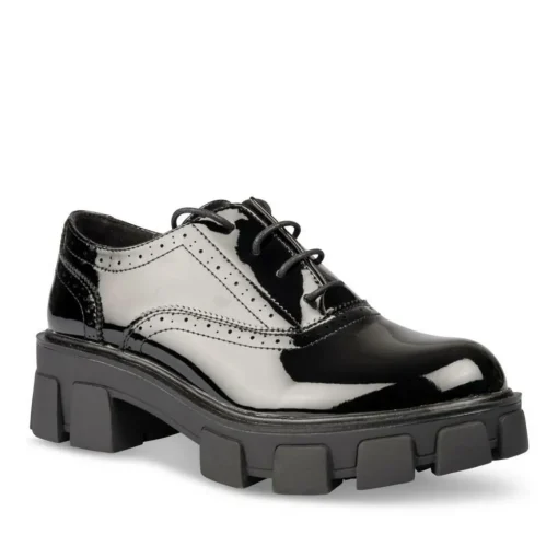 Derbies NOIR Femme Motif Vernis Lacets