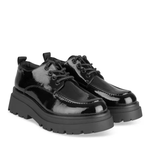 Derbies NOIR Femme Motif Vernis Lacets