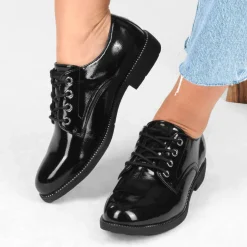 Derbies NOIR Femme Motif Vernis Lacets