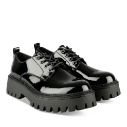Derbies NOIR Femme Motif Vernis Lacets