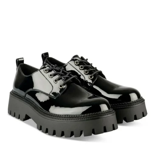 Derbies NOIR Femme Motif Vernis Lacets