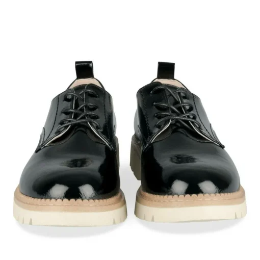 Derbies NOIR Femme Motif Vernis Lacets