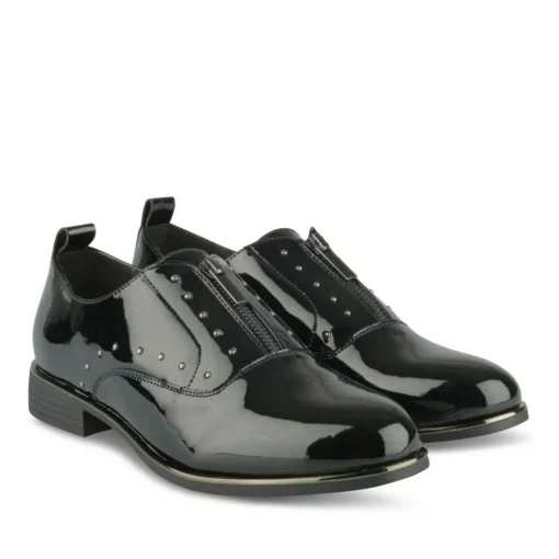 Derbies NOIR Femme Motif Clouté Fermeture éclair