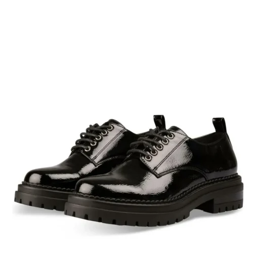 Derbies NOIR Femme Motif Vernis Lacets