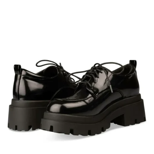Derbies NOIR Femme Motif Vernis Lacets