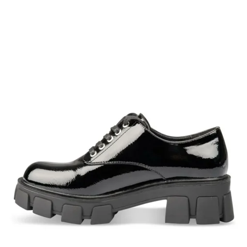 Derbies NOIR Femme Motif Vernis Lacets