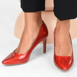 Escarpins Aiguille ROUGE Femme Motif Iridescent A Enfiler