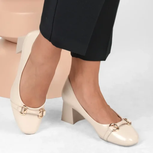 Escarpins Carré BEIGE Femme Motif Chaîne A Enfiler
