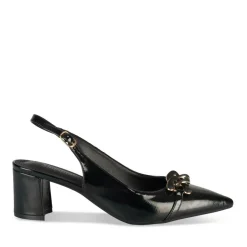 Escarpins Carré NOIR Femme Motif Chaîne Boucle