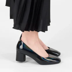 Escarpins Carré NOIR Femme Motif Vernis A Enfiler