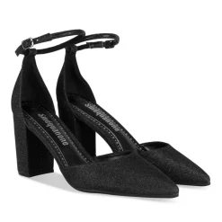 Escarpins Carré NOIR Femme Motif Paillettes Boucle