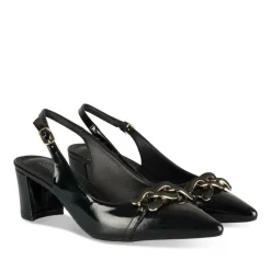 Escarpins Carré NOIR Femme Motif Chaîne Boucle
