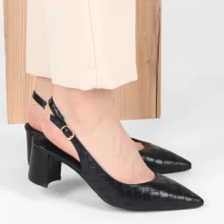 Escarpins Carré NOIR Femme Motif Carreaux Boucle
