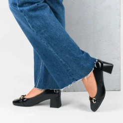Escarpins Carré NOIR Femme Motif Chaîne A Enfiler