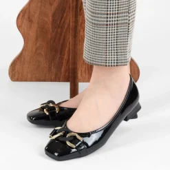 Escarpins Carré NOIR Femme Motif Vernis A Enfiler