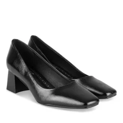 Escarpins Carré NOIR Femme Motif Vernis A Enfiler