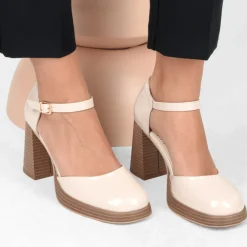 Escarpins Plateforme BEIGE Femme Motif Vernis Boucle