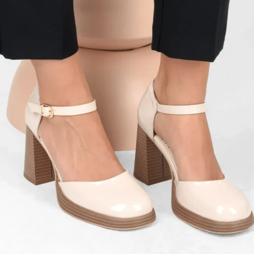 Escarpins Plateforme BEIGE Femme Motif Vernis Boucle