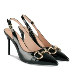 Escarpins Slingback NOIR Femme Motif Chaîne Boucle