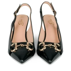 Escarpins Slingback NOIR Femme Motif Chaîne Boucle