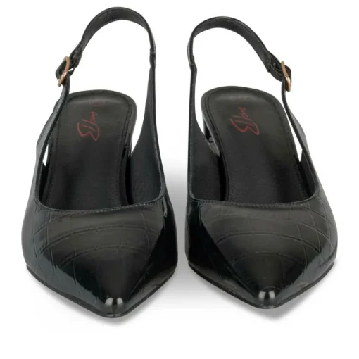 Escarpins Slingback NOIR Femme Motif Vernis Boucle