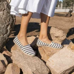 Espadrilles BLANC Femme Motif Rayures A Enfiler