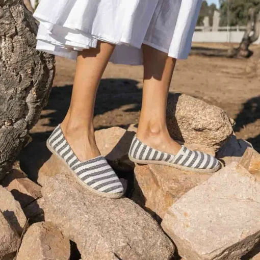 Espadrilles BLANC Femme Motif Rayures A Enfiler