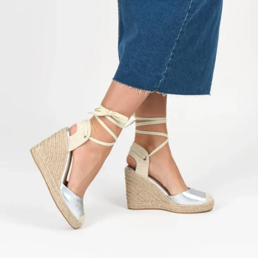 Espadrilles Corde ARGENT Femme Motif Uni Lacets