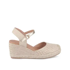 Espadrilles Corde BEIGE Femme Motif Carreaux Boucle