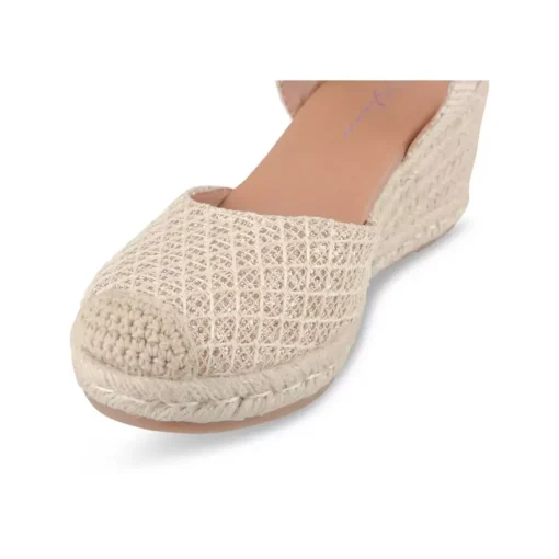 Espadrilles Corde BEIGE Femme Motif Carreaux Boucle