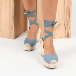 Espadrilles Corde BLEU Femme Motif Uni Lacets