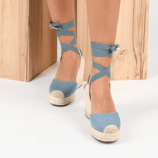 Espadrilles Corde BLEU Femme Motif Uni Lacets