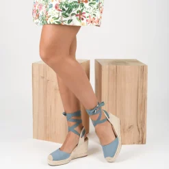 Espadrilles Corde BLEU Femme Motif Uni Lacets