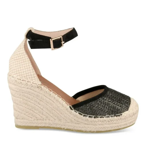 Espadrilles Corde NOIR Femme Motif Tressé Boucle